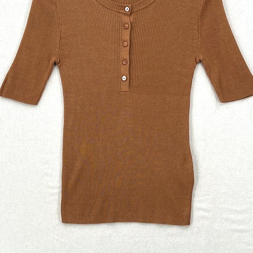 ENZA COSTA Henley-Top Seide gerippt halbarm klein braun Rundhals Stretch Strick NEU - Bild 8 von 15