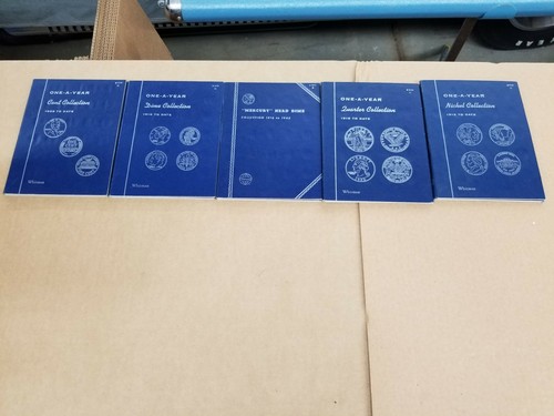 5-Vintage Whitman Coin Books Lincoln Cent-Mercury Dime-Standing Quarter Shelf F3