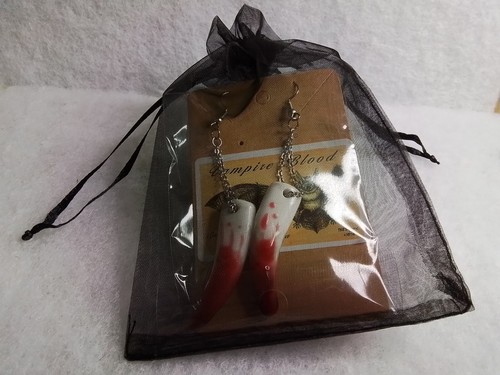 Goth Emo Medieval Vampire Teeth Earrings unusual hand made - Picture 6 of 6