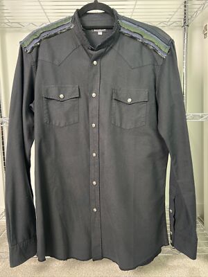 BALMAIN PARIS-Military Epaulette Snap Button Men's Shirt-Size 16 - Main Image