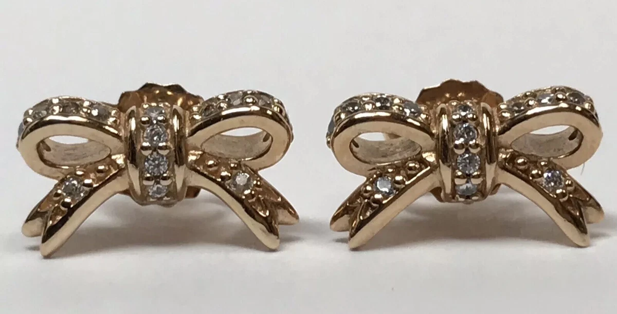 PANDORA ALE 925 ROSE STERLING SILVER STUD RIBBON SPARKLING BOW