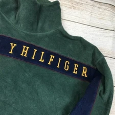 Vintage 90s Tommy Hilfiger Embroidered Title Neck Fleece Sweater Men’s size L
