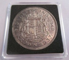 1937 FROSTED PROOF KING GEORGE VI BARE HEAD .500 SILVER ONE CROWN COIN BOXED