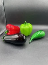 (4) Hand Blown Glass Vegetables Murano Style Art Decor