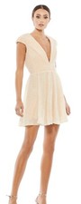 Mac Duggal Sequined Cap Sleeved Fit & Flare Mini Dress In Porcelain