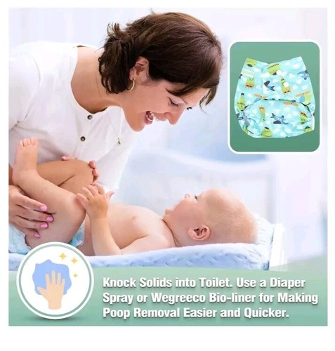 Washable Cloth Diapers wegreeco Cloth Diapers 6 Pack with 6 Inserts & 1 Wet Bag - Picture 6 of 8