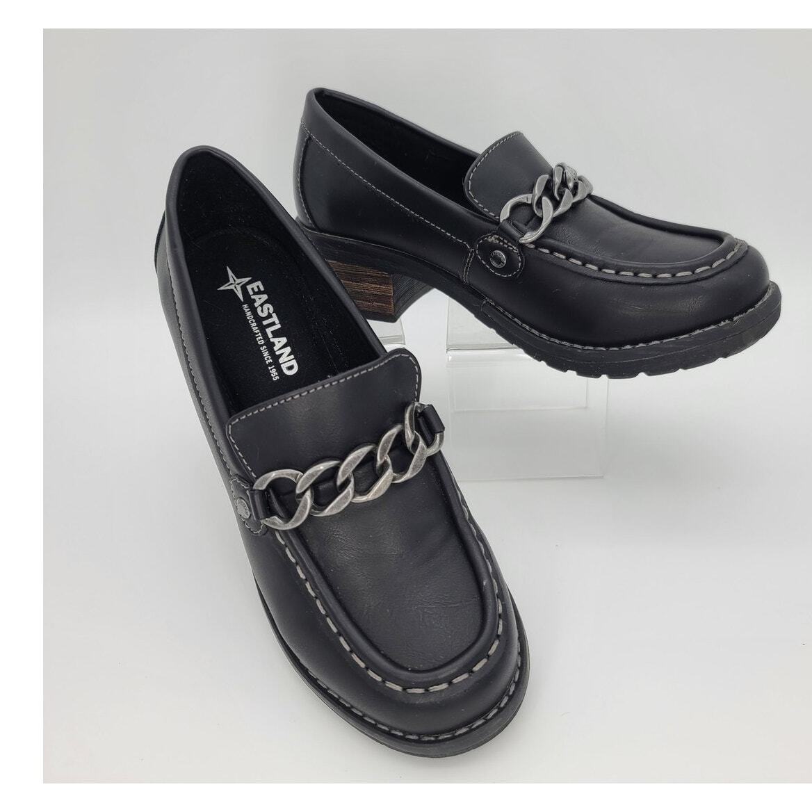 Eastland Sz 6M Wms Shoes Black Nora Slip-On Loafer Metal Chain Memory Foam