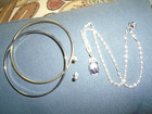 Vintag Cute Silvertone Scarab-Bug Pendant Necklace/Bracelet/Earring s Set