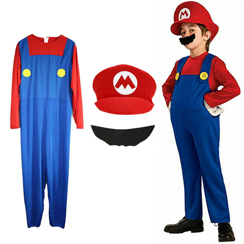 Super Mario Luigi Bros Cosplay Costume Kids Boys Girls Fancy Dress Outfit  Sets