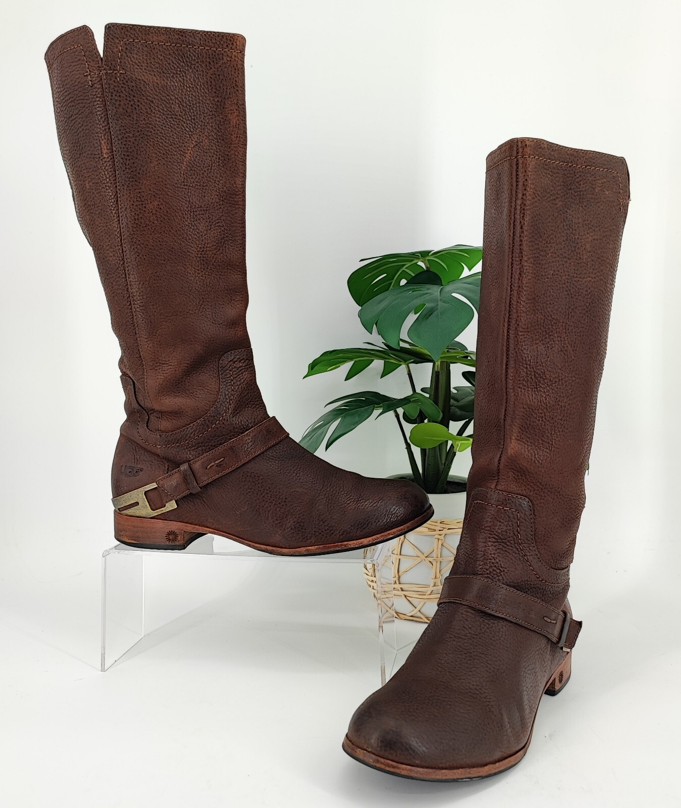 UGG Women’s Channing Brown Buckled Leather Boots Size 8 US