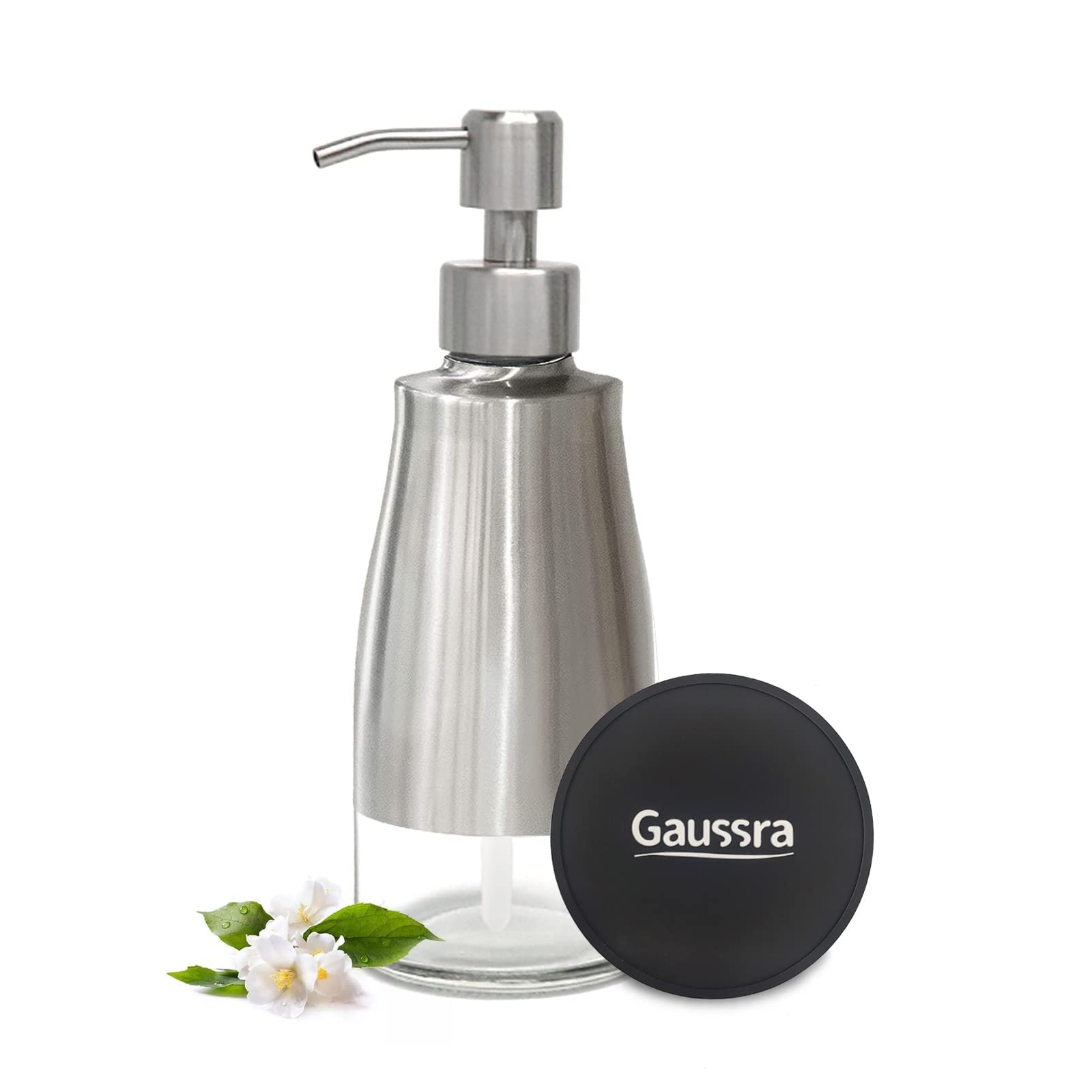 Soap Dispenser With Nonslip Coasterbrushed Nickel Stainless Steel Case Glass Li-image