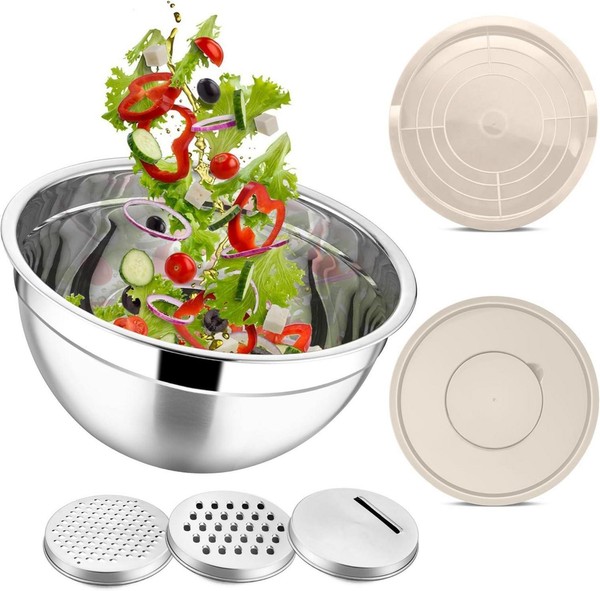 Joyfair RüHrschüSsel 4,5L Edelstahl SalatschüSsel Mit Deckel & ReibeaufsäTzen-image