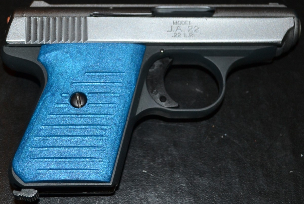 Jimenez, Bryco, Jennings, JA 22, 25 pistol grips sapphire blue