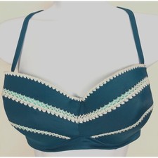 Shade Shore Womens Bikini Top Size 36C Teal w White Trim Racerback New No Tags
