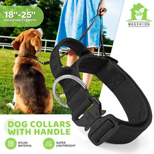 Black Heavy Duty Nylon Dog Puppy Collar Tactical Reflective Adjustable w/ Handle