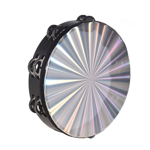10 Inch Wooden Radiant Tambourine Handbell Double Row Jingles Drum Head N2P2 - Picture 2 of 9