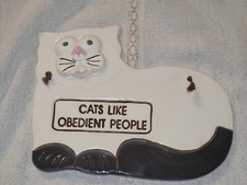 Smoky Mountain Pottery Cat Hanging Wall Plaque "Cats Like Obedient People"