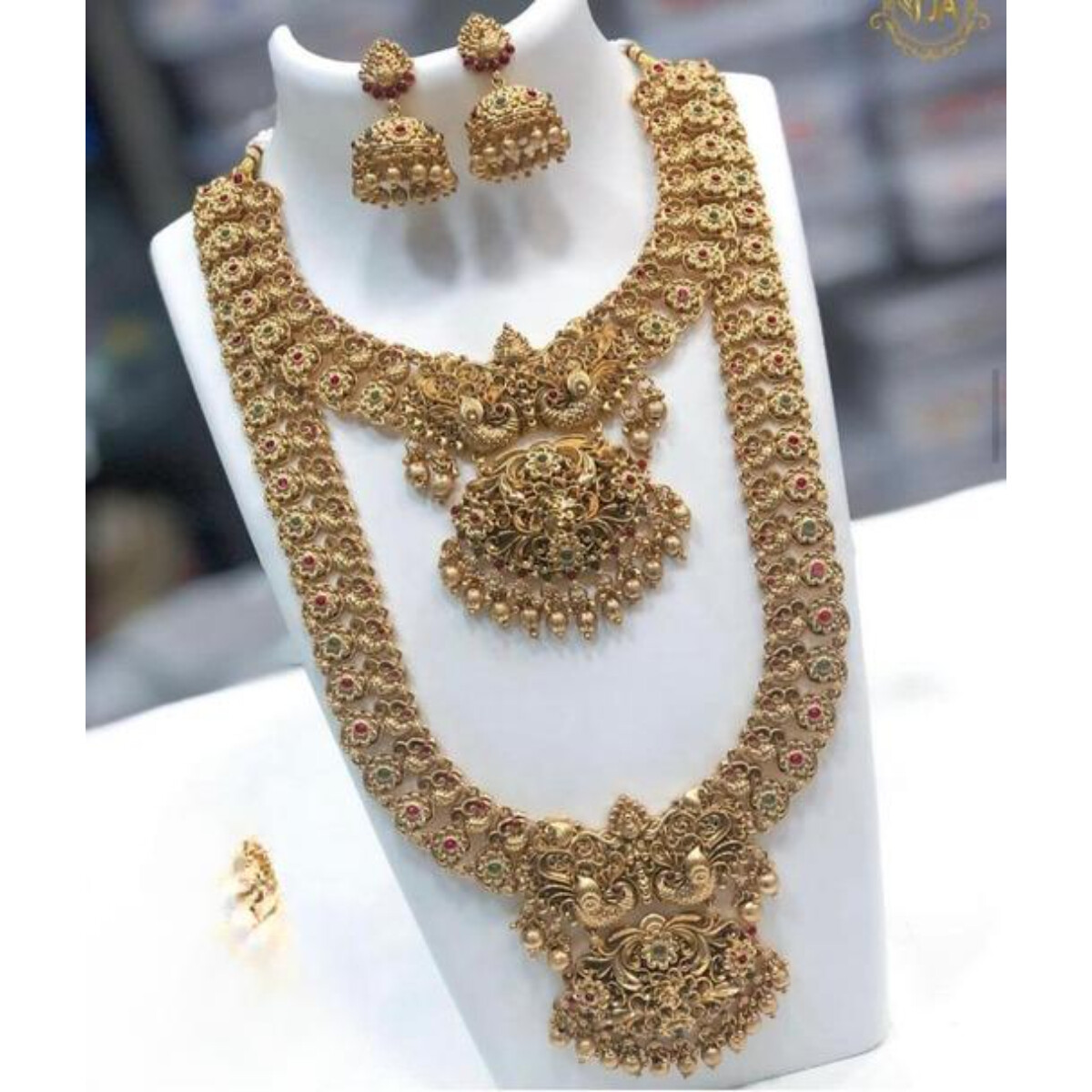 South Indian Matt Gold Plated Traditional Temple Bridal Necklace