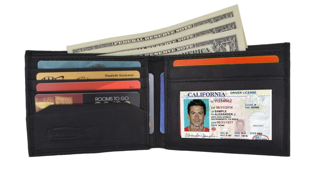 キングダム RFID Blocking Men's Genuine Leather Slim Bifold Wallet ID Card