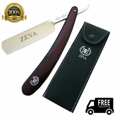 ZEVA BARBER MEN CARBON STEEL SHAVE READY STRAIGHT SHAVING RAZOR + TRAVELING CASE