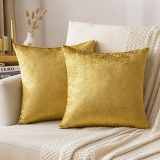 Timeless Golden Velvet Throw Pillow Covers 18x18 - Set of 2, Machine Washable