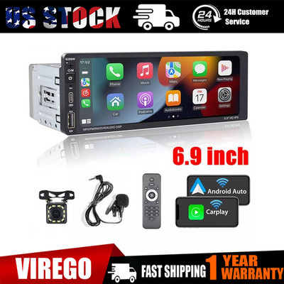 Single Din Car Stereo Wireless Apple CarPlay 6.9 touchscreen Bluetooth Radio USB