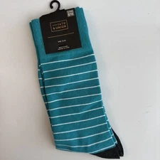 14th & Union Crew Socks Striped Style Unisex One Size Teal & Charcoal Color New