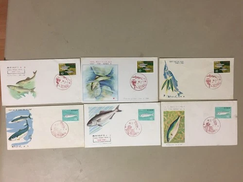 Six Japan FISH fdc.Each three same stamp diff pictures