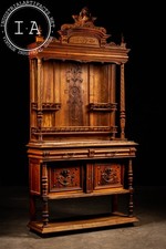 Late 19th Century Victorian Carved Walnut Hutch Cabinet, Rouge de Rance Counter