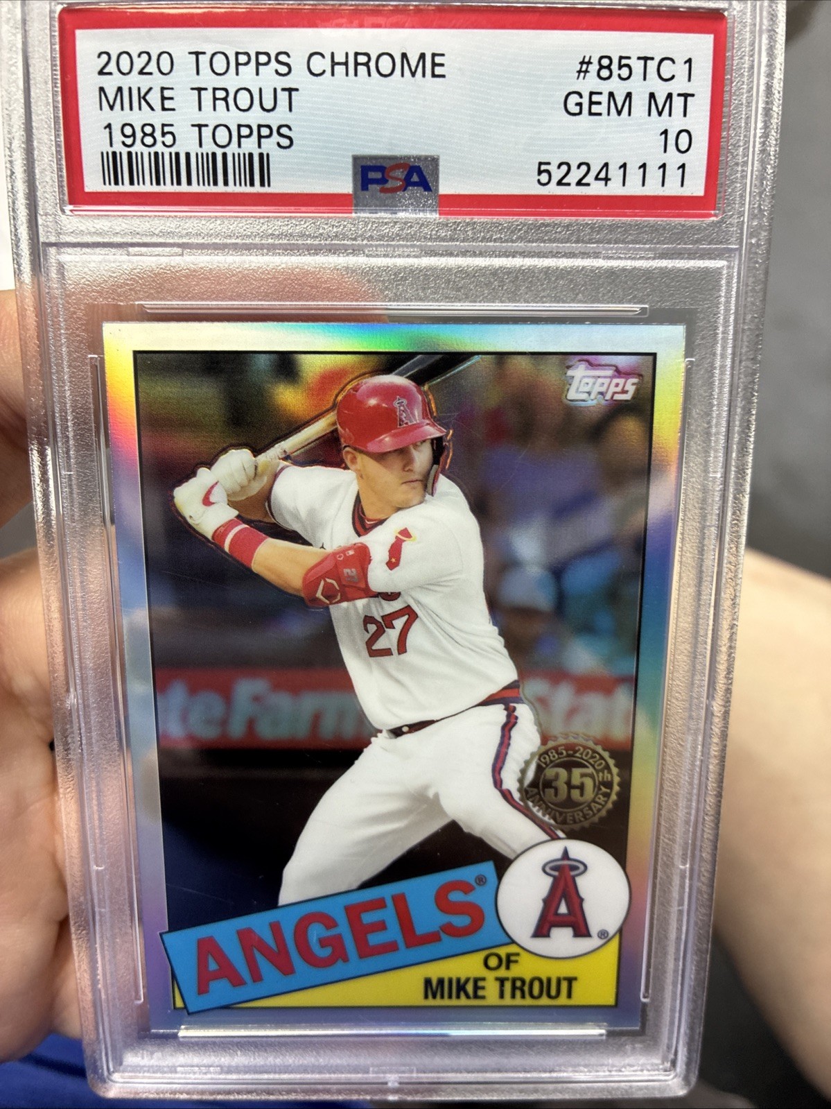 2020 Topps Chrome 1985 Topps Mike Trout #85TC1 Angels PSA 10 Gem Mint view 3