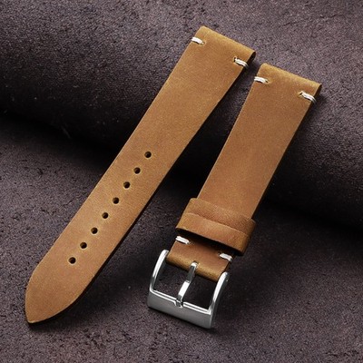 Retro Crazy Horse Genuine Leather Watch Straps Mens Solid Buckle Band 18/20/22mm
