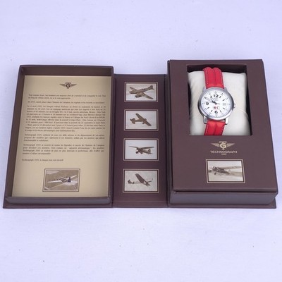 Technograph 1935 Quartz Swiss Watch - White Dial Red Leather Strap - New / Boxed