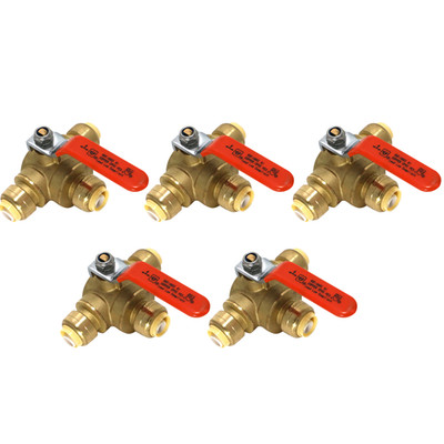 5 Pack XFITTING 1/2'' Push Fit Ball Valve 3 Way, 1/2'' Push to Connect 3 Way Valve