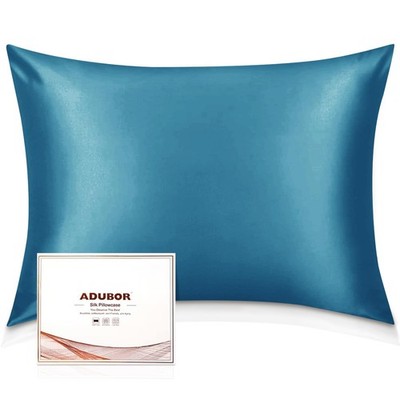 Adubor 100% Mulberry Silk Pillowcase - 23 Momme 6A Grade, Queen, Peacock Blue