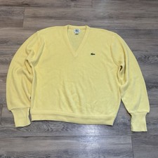 Vintage 80  s Izod Lacoste Yellow Acrylic v neck preppy sweater size XL USA made