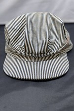 Vintage Conductor Cap Blue Hickory Stripe Hat Train Engineer Railroad 60s LARGE