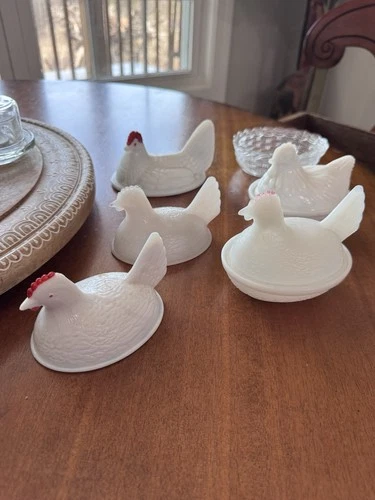 Vintage Hen On Nest Lot. Two Complete 3 Tops One Bottom. One Bowl.
