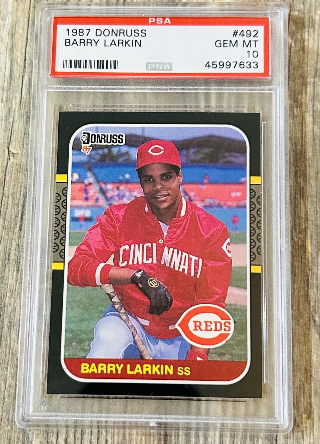 #1 1987 Donruss #492 Barry Larkin Cincinnati Reds RC Rookie HOF PSA 10 GEM MINT