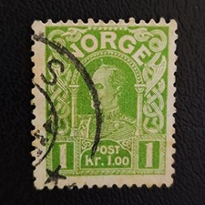 NORGE 1 Krone hellgr&uuml;n 1911 &ndash; Haakon VII &ndash; Mi. 110 &bull; SG 145 &bull; gestempelt