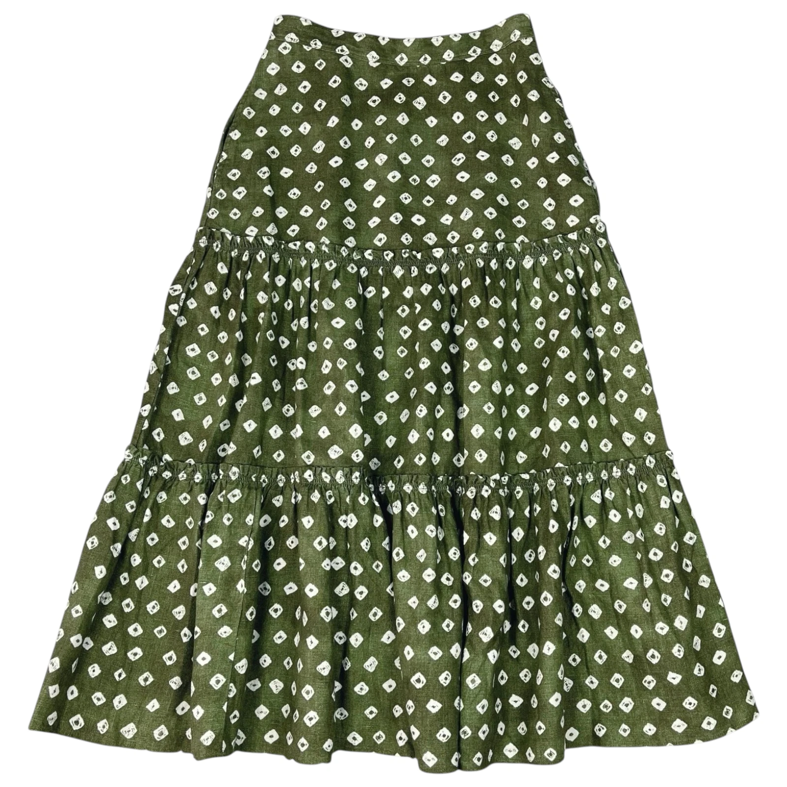 Ralph Lauren Maxi Skirt Womens 2 Linen Southwestern Tiered A-Line Long Green