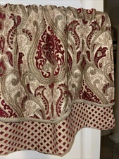 1 RLF Home Lined Scalloped Layered Valances Burgundy Gold 50”x17 Made In USA