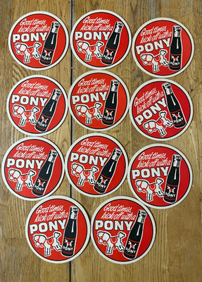 Vtg  print advertising 11 PONY BEER COASTERS brewery barware decor ''60s-70s'' EXC