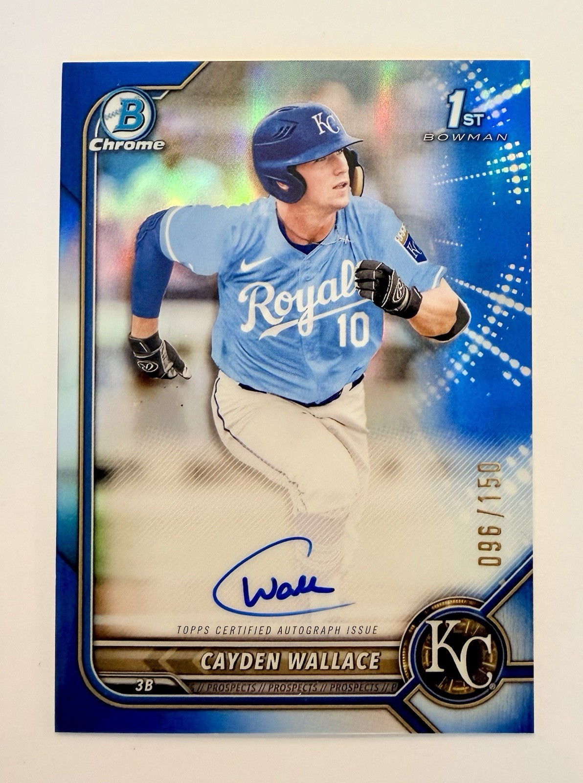 2022 Bowman Chrome Cayden Wallace 1st True Blue Refractor Auto /150 SP Sharp