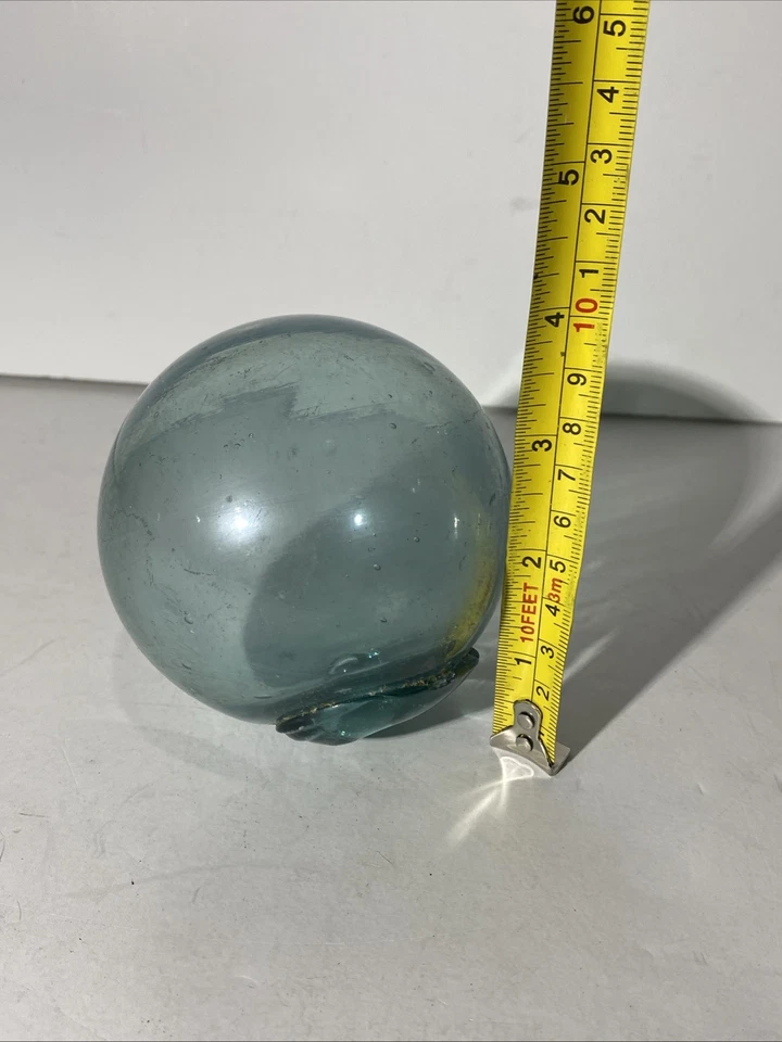 "Red de pesca de vidrio acuático soplado a mano japonesa de 3,5"" bola flotante globo azul de colección" Foto 3 de 4