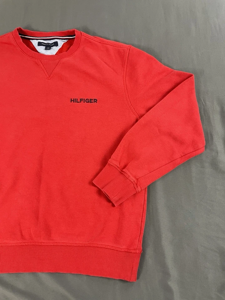 Moletom masculino grande Tommy Hilfiger gola redonda Preppy Wear camisa limpa - Imagem 3 de 4