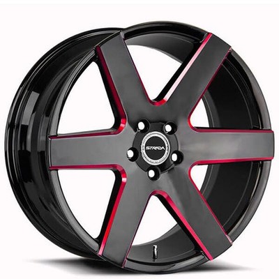 20x8.5 Strada Wheels Coda Gloss Black Milled Edge Red Rims (4pcs)