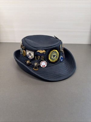 Vintage American Legion Auxiliary Blue Hat With Michigan Pins Lansing Flint Bt44