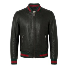 Men's Black Luxury Stylish Varsity Bomber Jacket Cowhide Classic Leather Jacket