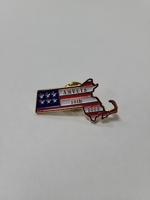 AMVETS  Massachusetts State Shape Pin Gold Tone Enamel USA Veteran 2002