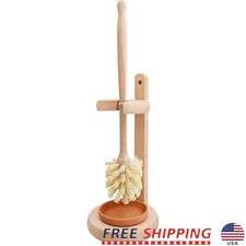 Wooden Toilet Brush Set Beechwood Holder Natural Design Durable Cleaning Tool US